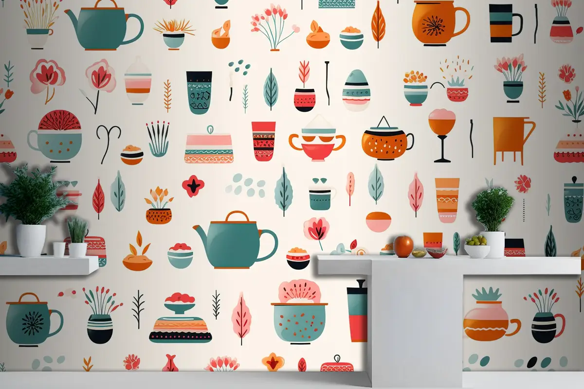 Yumuşak Renklerle Soyut Çiçek Kompozisyonu Mutfak Duvar Kağıdı 