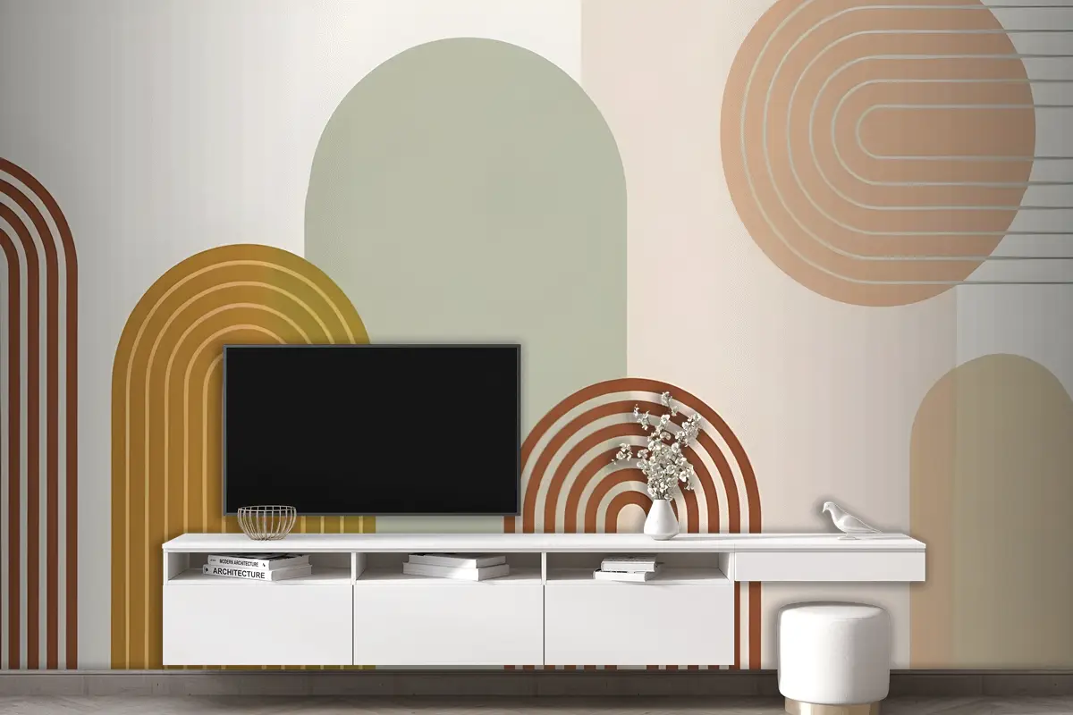 Toprak Tonlarında Soyut Geometrik Şekiller Oturma Odası Salon Duvar Kağıdı