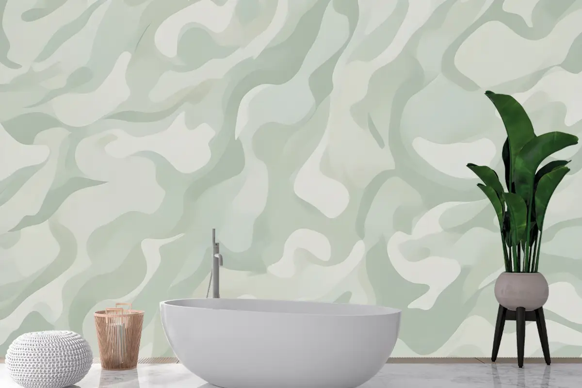 Soyut Modern Botanik Şekiller Yeşil Banyo Duvar Kağıdı