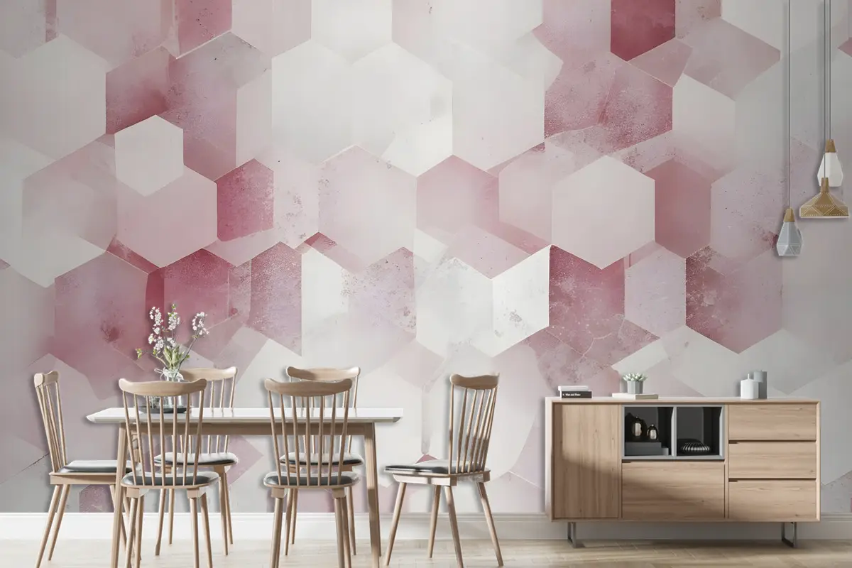 Soyut Pembe Geometrik Desen Duvar Kağıdı 