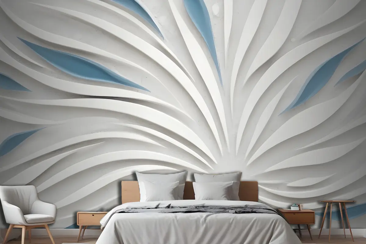 Soyut Beyaz Ve Mavi Dönen Desen Yatak Odası Duvar Kağıdı