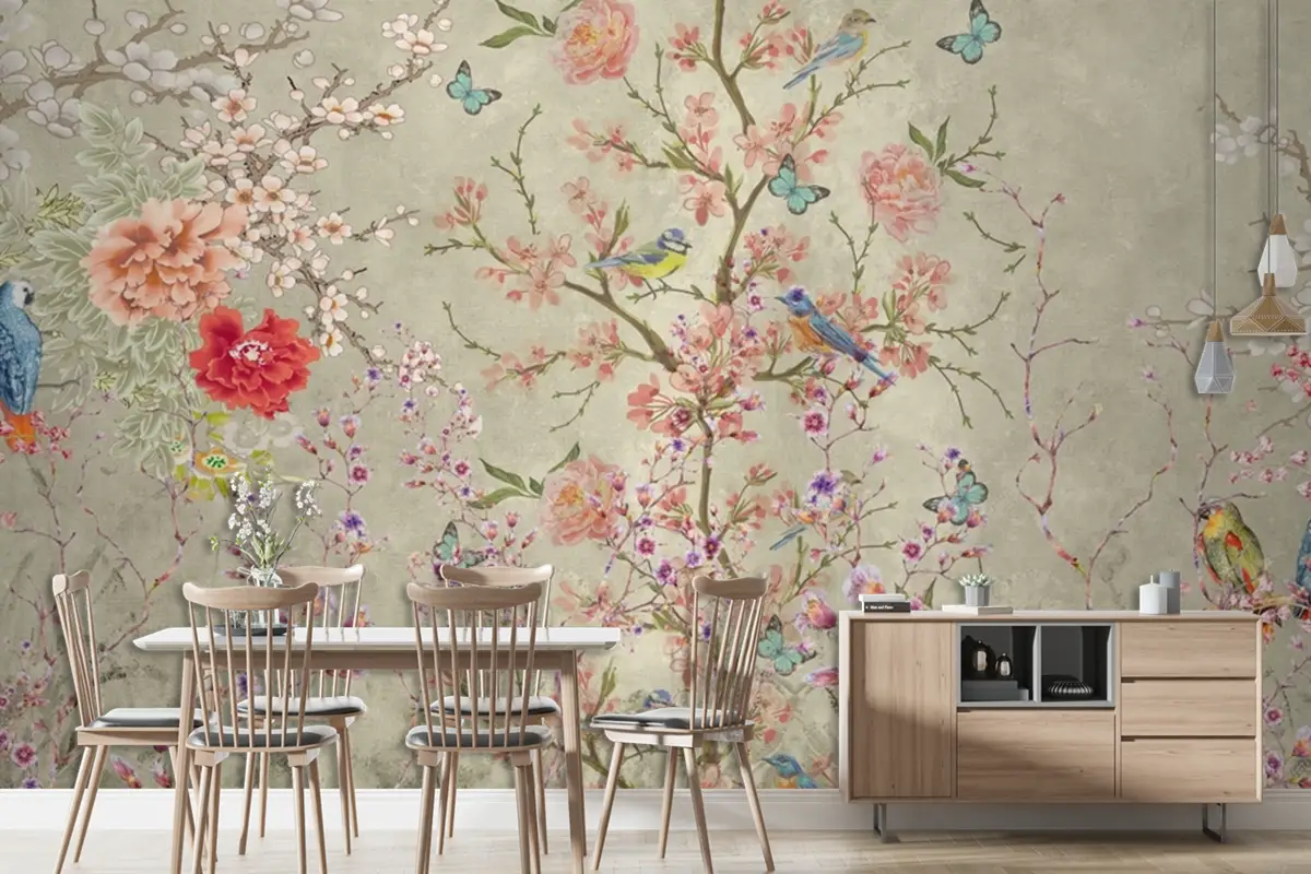 Kaprisli Kuşlar Çiçek Açıyor Doğanın Lezzetinin Dansı Duvar Kağıdı