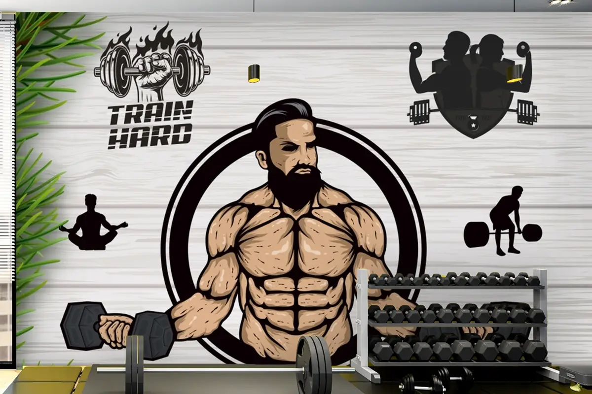 Ahşap Arka Plan Çim Dambıl Gym Fitness Duvar Kağıdı