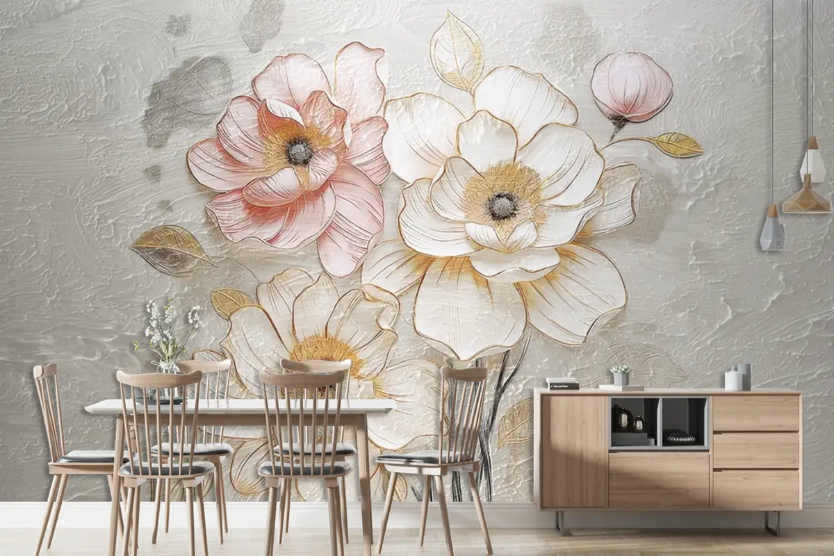 Antika Çerçeveli Çiçek Desenli Vintage Duvar Kağıdı