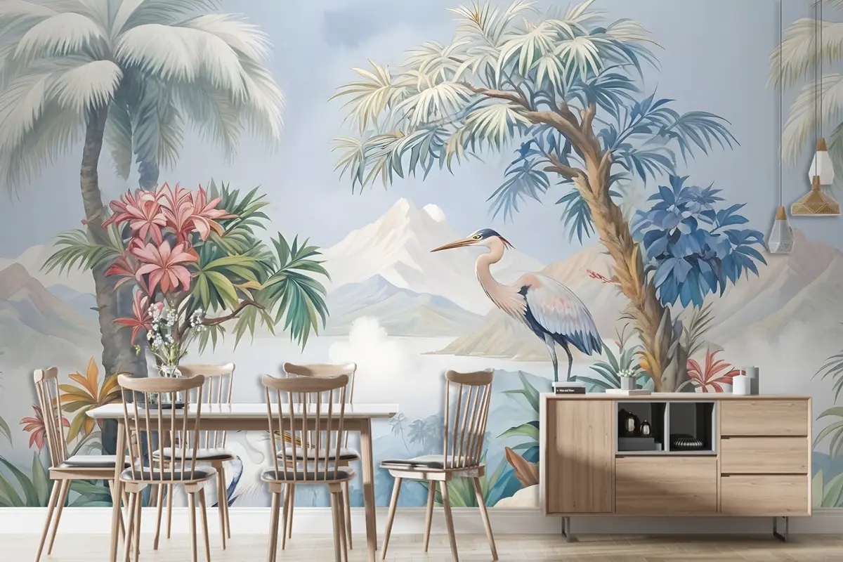 Sanat Resim Balıkçıl Kuşlar Duvar Kağıdı  Ile Renkli Manzara