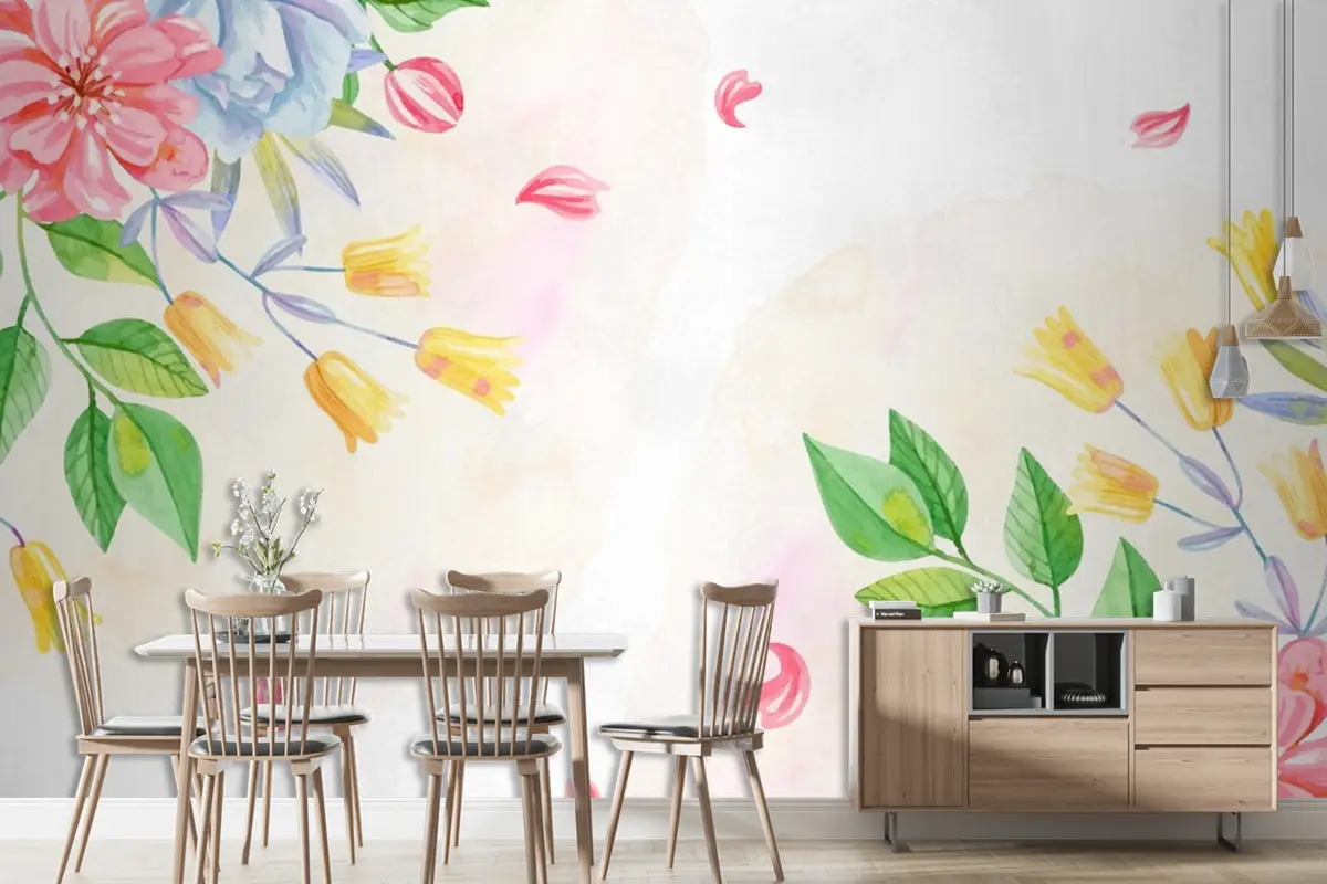 Arka Plan Pastel Renkler Suluboya Çiçekler Duvar Kağıdı