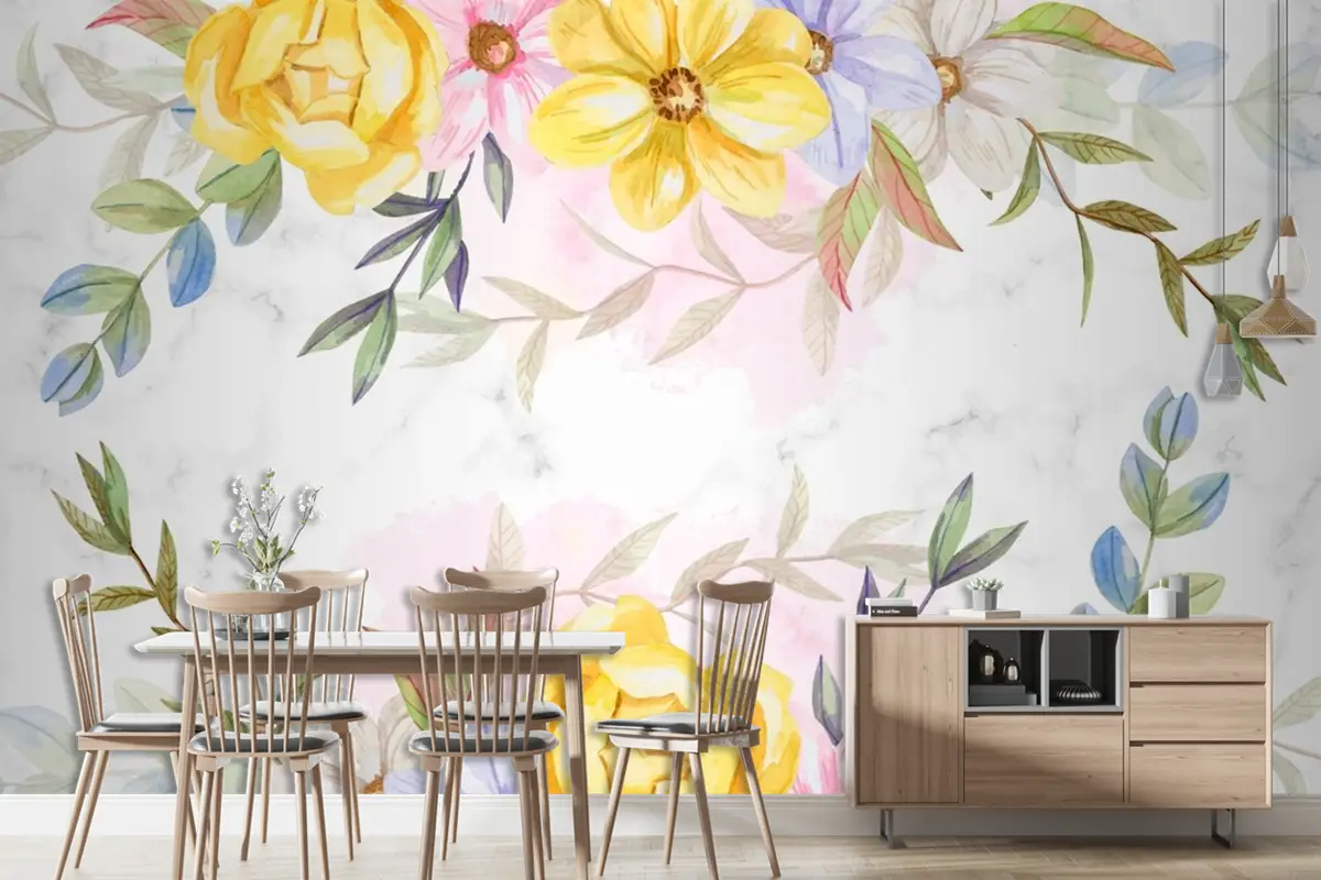 Arka Plan Pastel Renklerde Suluboya Çiçekler Duvar Kağıdı