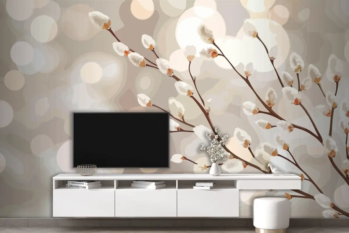 Baharı Anlatan Beyaz Çiçekli Bir Dal Tv Arkası Duvar Kağıdı