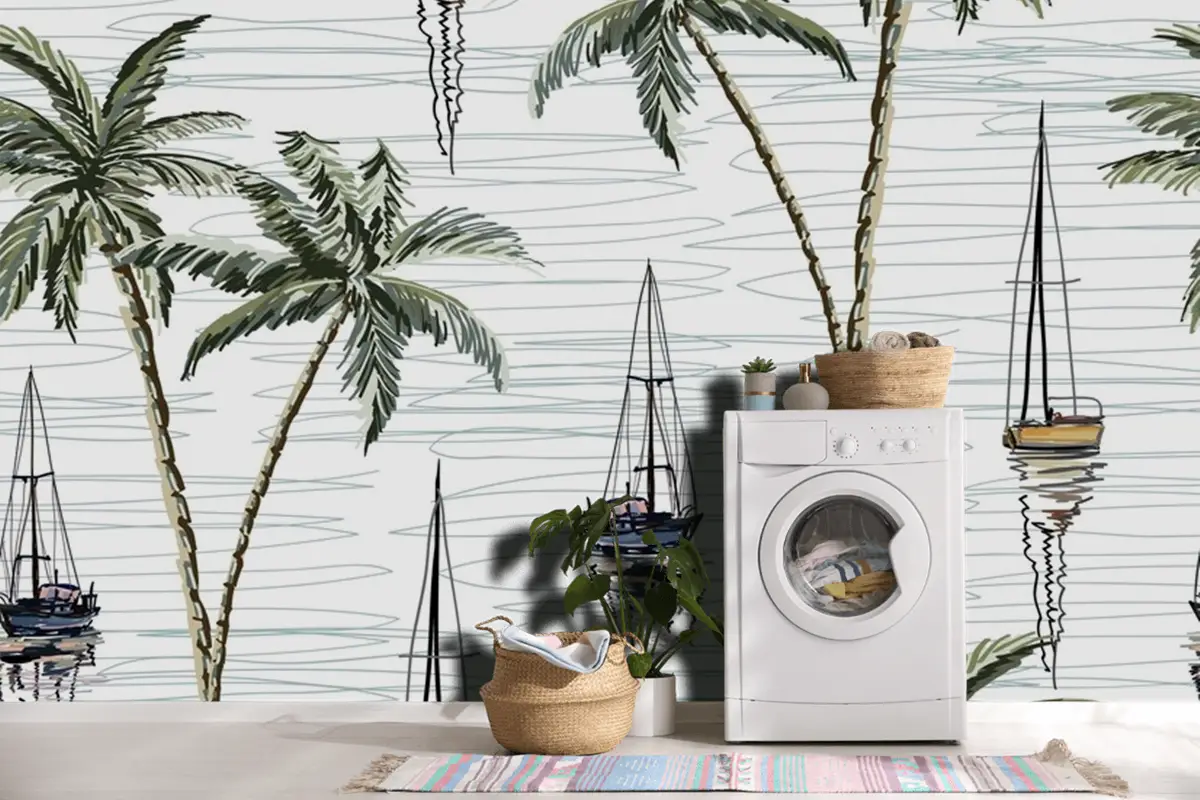 Güzel Botanik Dikişsiz Desen Arka Plan Hindistan Cevizi Palmiye Ağaçları Duvar Kağıdı