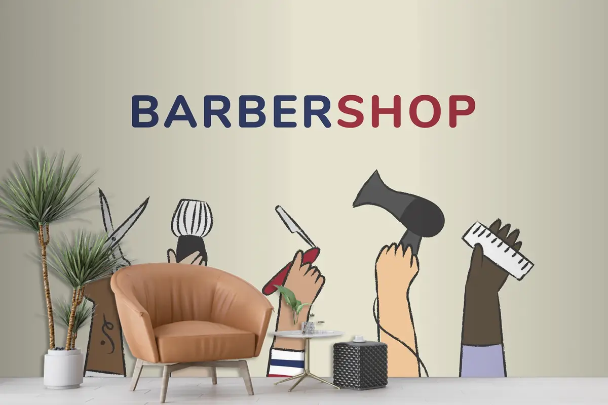 Berber Dükkanı Için Çizim Kuaför Duvar Kağıdı