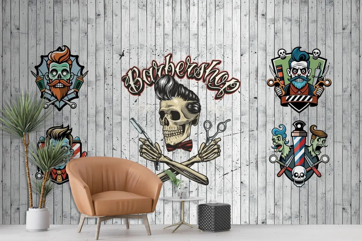 Berber Dükkanı Kuaför Salonu Duvar Kağıdı Tasarımı