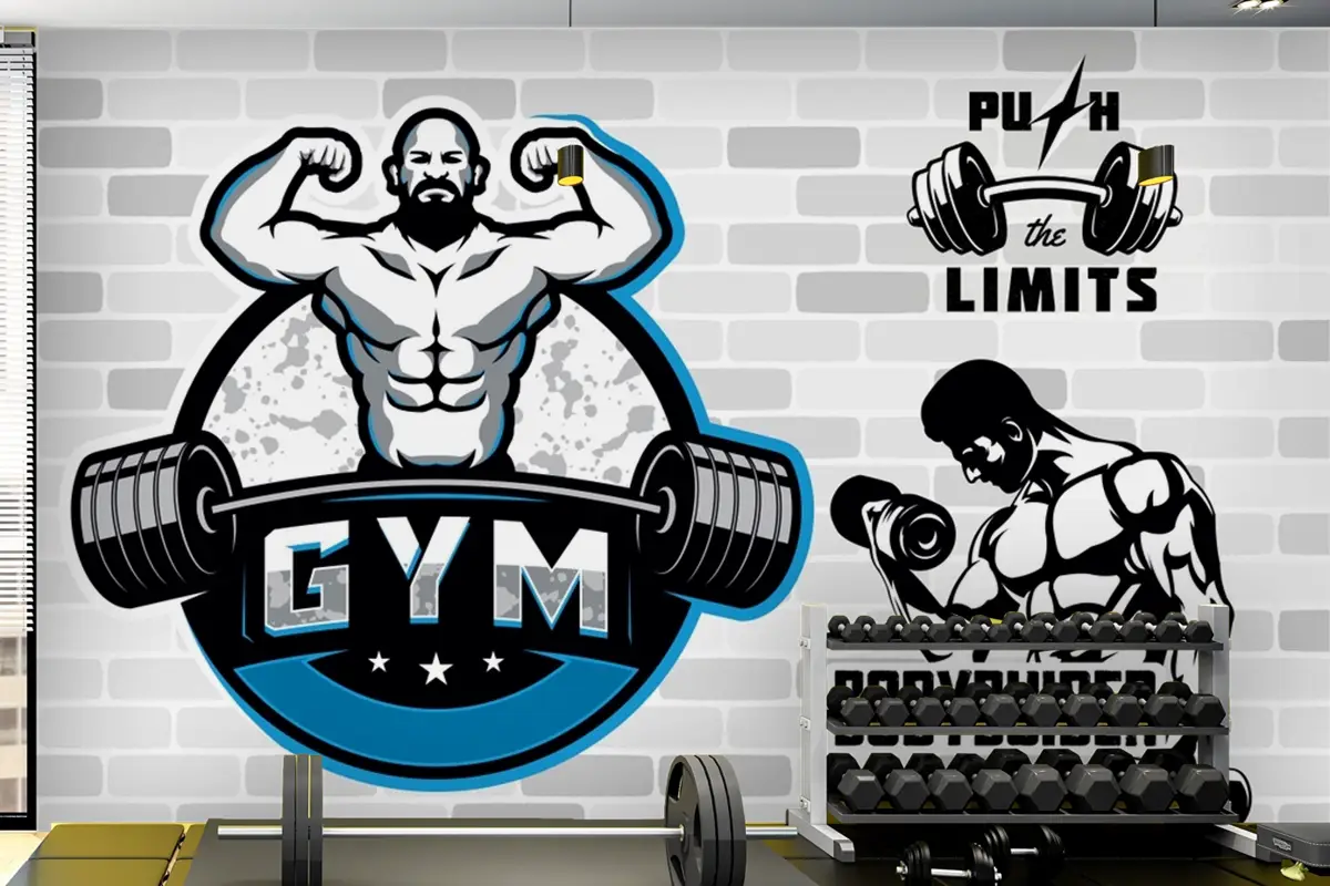 Beyaz Gri Taş Duvar Gym Fitness Duvar Kağıdı