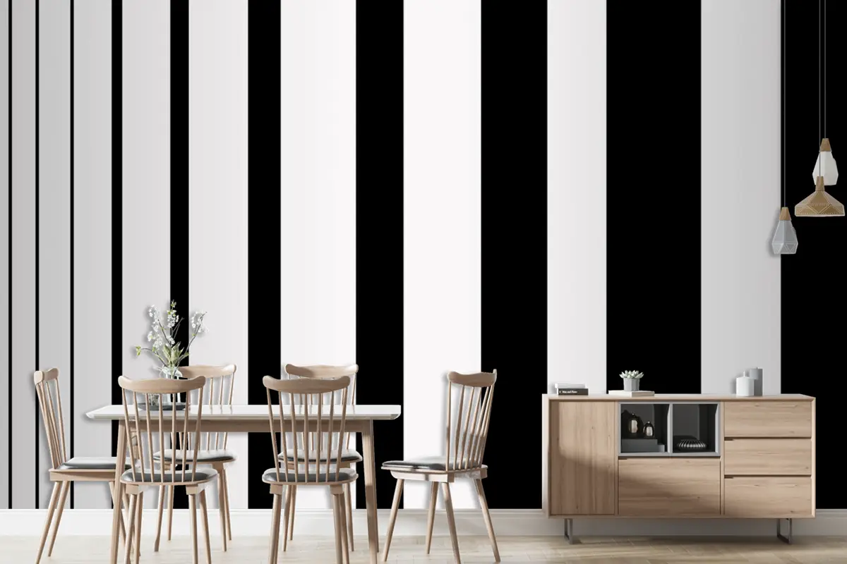 Beyaz Siyah Çizgili Desen Tasarım Duvar Kağıdı