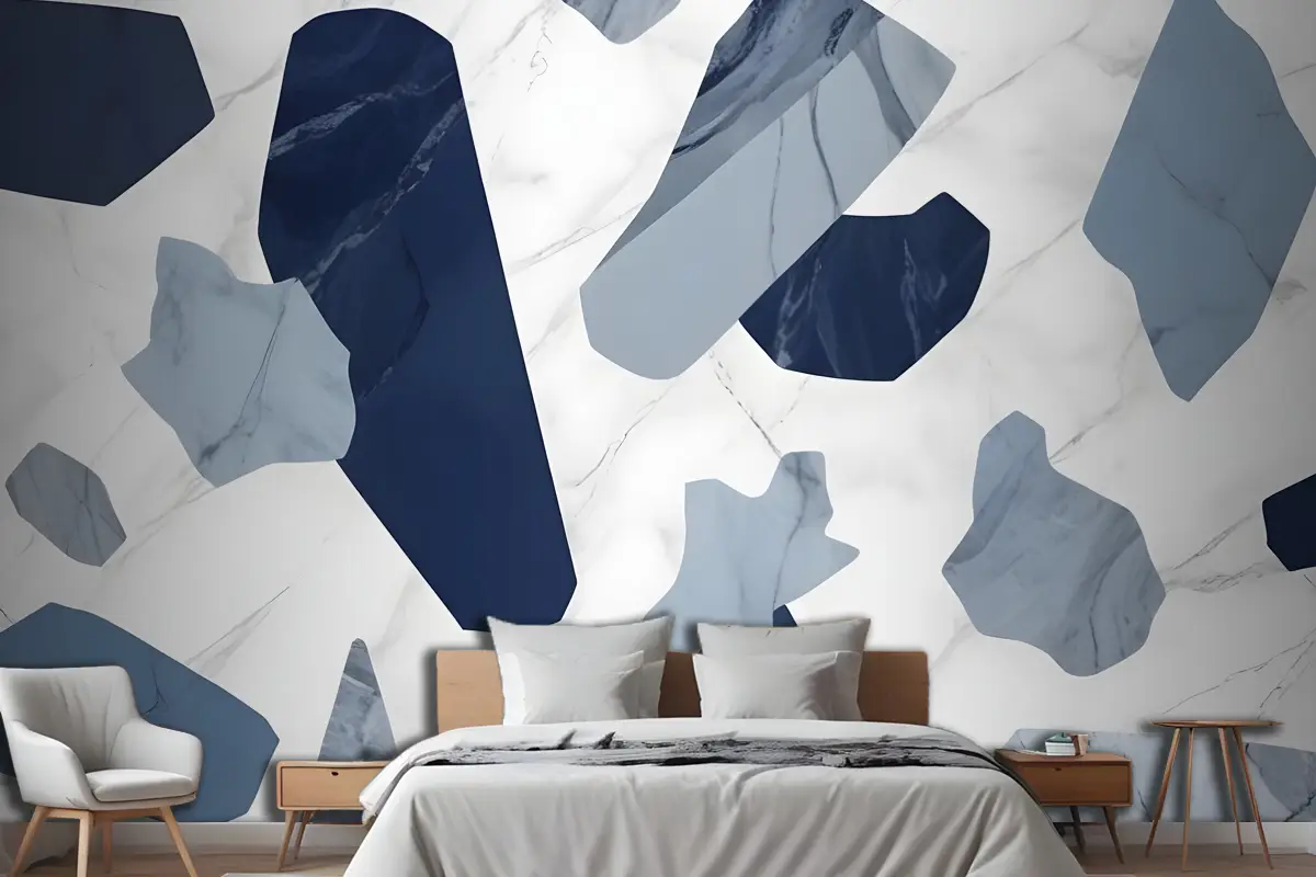 Mavi Mermer Terrazzo Yatak Odası Duvar Kağıdı