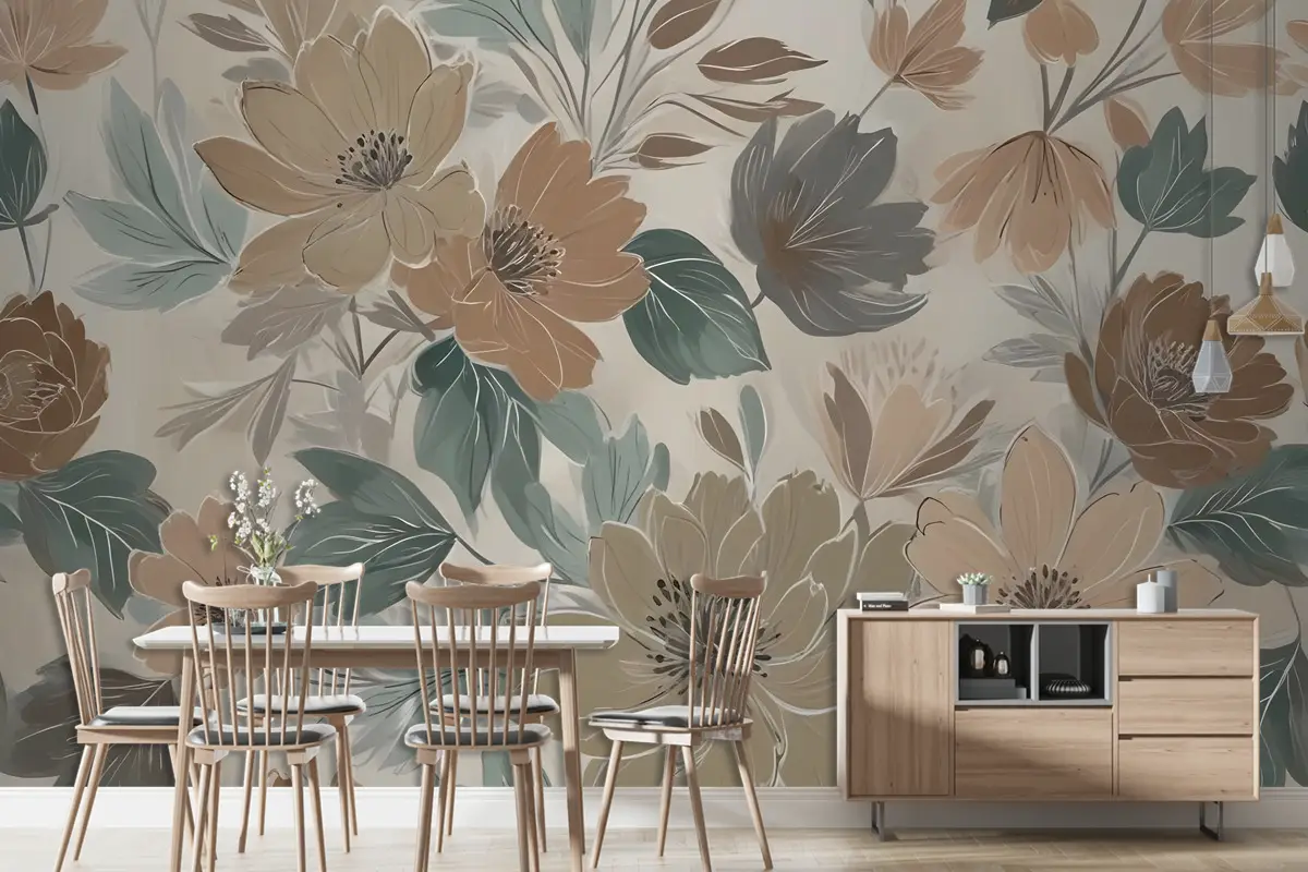 Bohem Stili Anemon Çiçek Buketi Duvar Kağıdı 