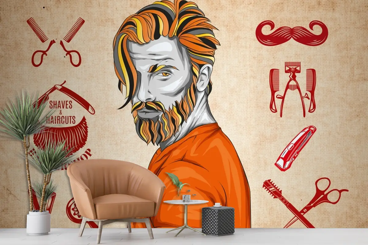 Boyalı Saç Erkek Kuaför Duvar Kağıdı