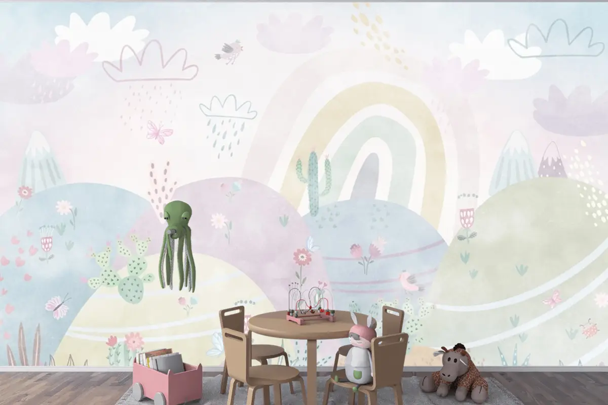 Bulutlar Ve Gökkuşağı Çocuk Odası Duvar Kağıdı
