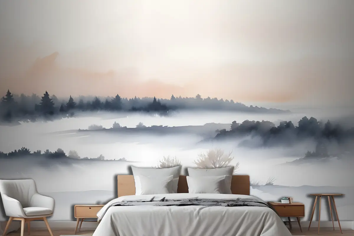 Sakin Suluboya Gökyüzü Ve Manzara Yatak Odası Duvar Kağıdı