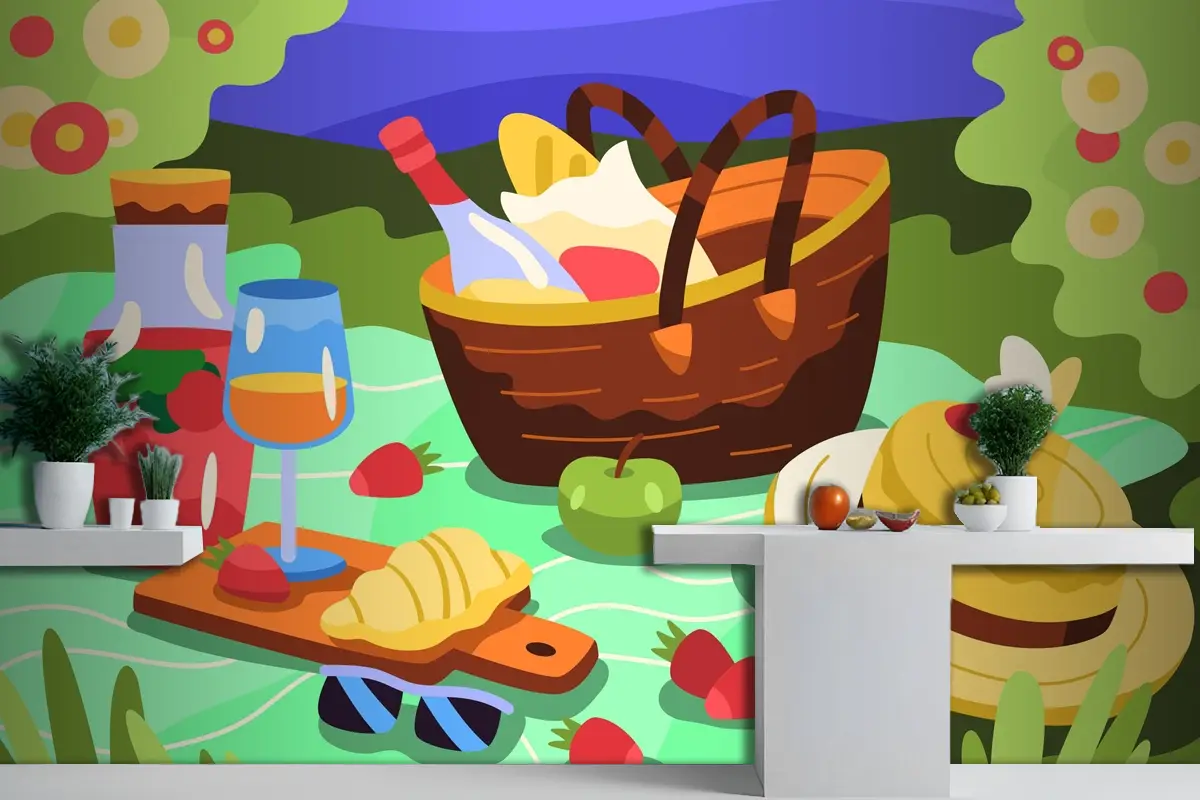 Karikatür Yaz Arka Plan Mutfak Duvar Kağıdı Duvar