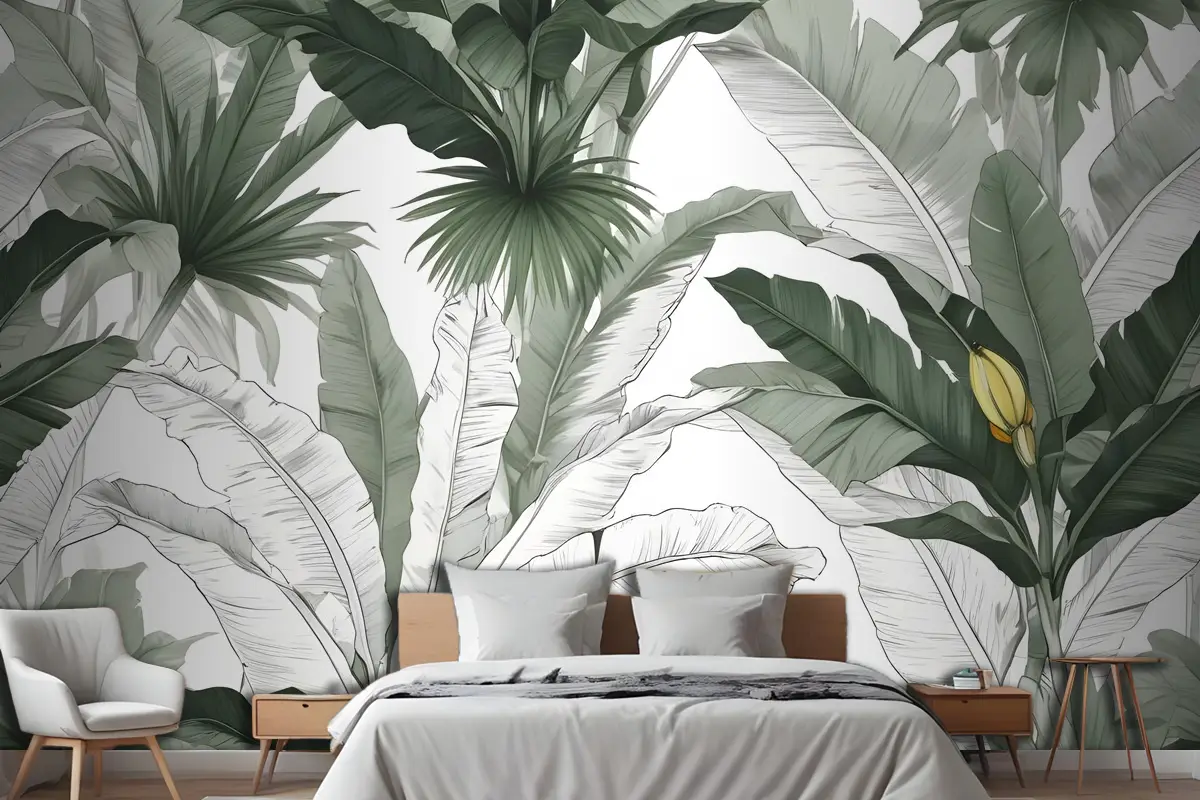 Kömür Muz Yaprağı Yatak Odası Duvar Kağıdı