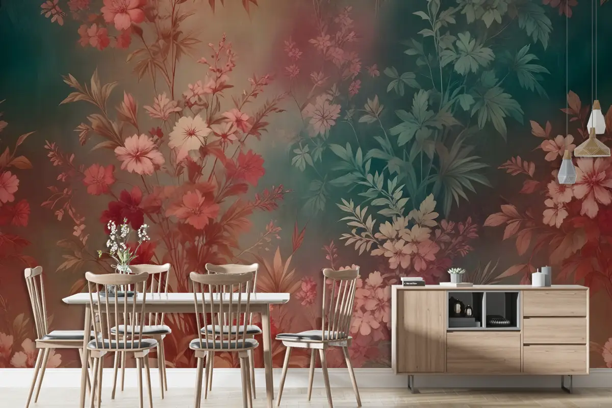 Chinoiserie Vintage Bitkiler Duvar Kağıdı