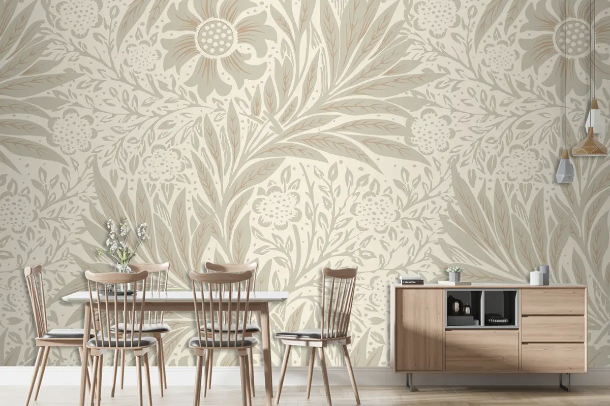 Çiçek Desenli Krem Vintage Duvar Kağıdı