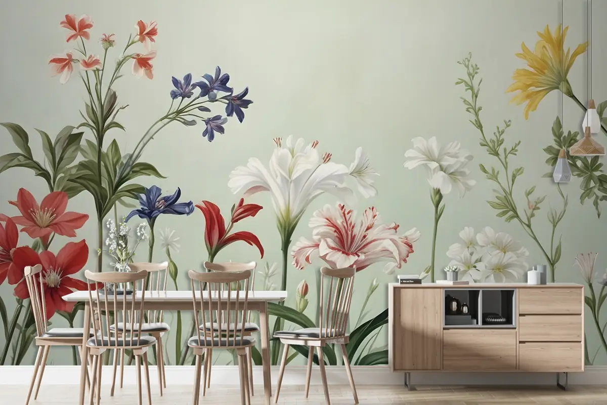 Renkli Bitkiler Ve Çiçekler Duvar Kağıdı