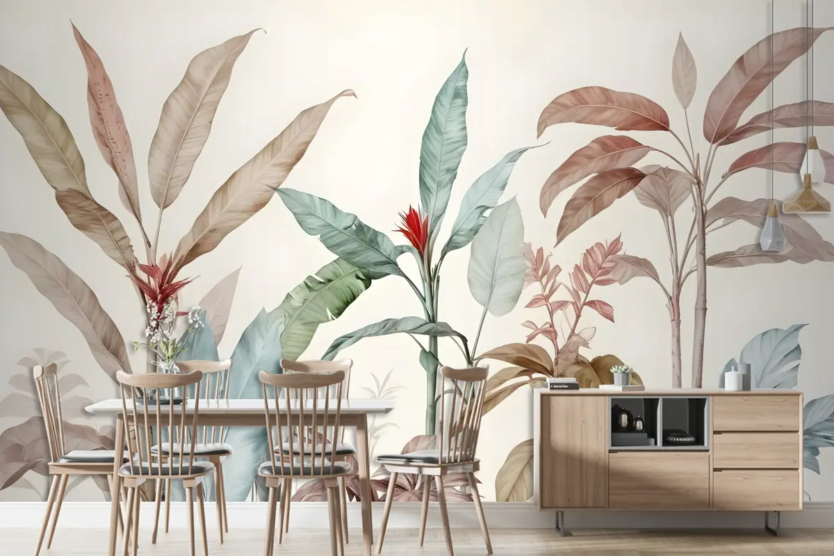 Renkli Tropikal Muz Ağacı Duvar Kağıdı 