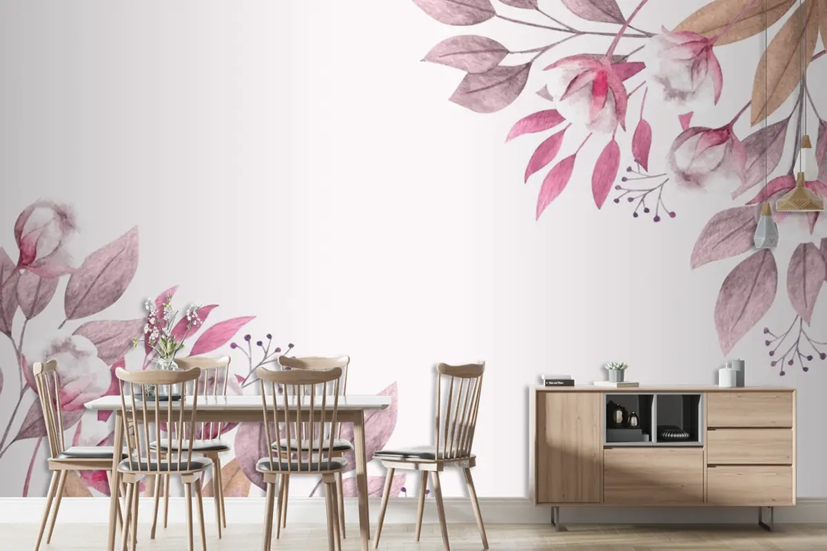 Kopya Uzay Bahar Arkaplanı Çiçekler Ve Yapraklar Duvar Kağıdı