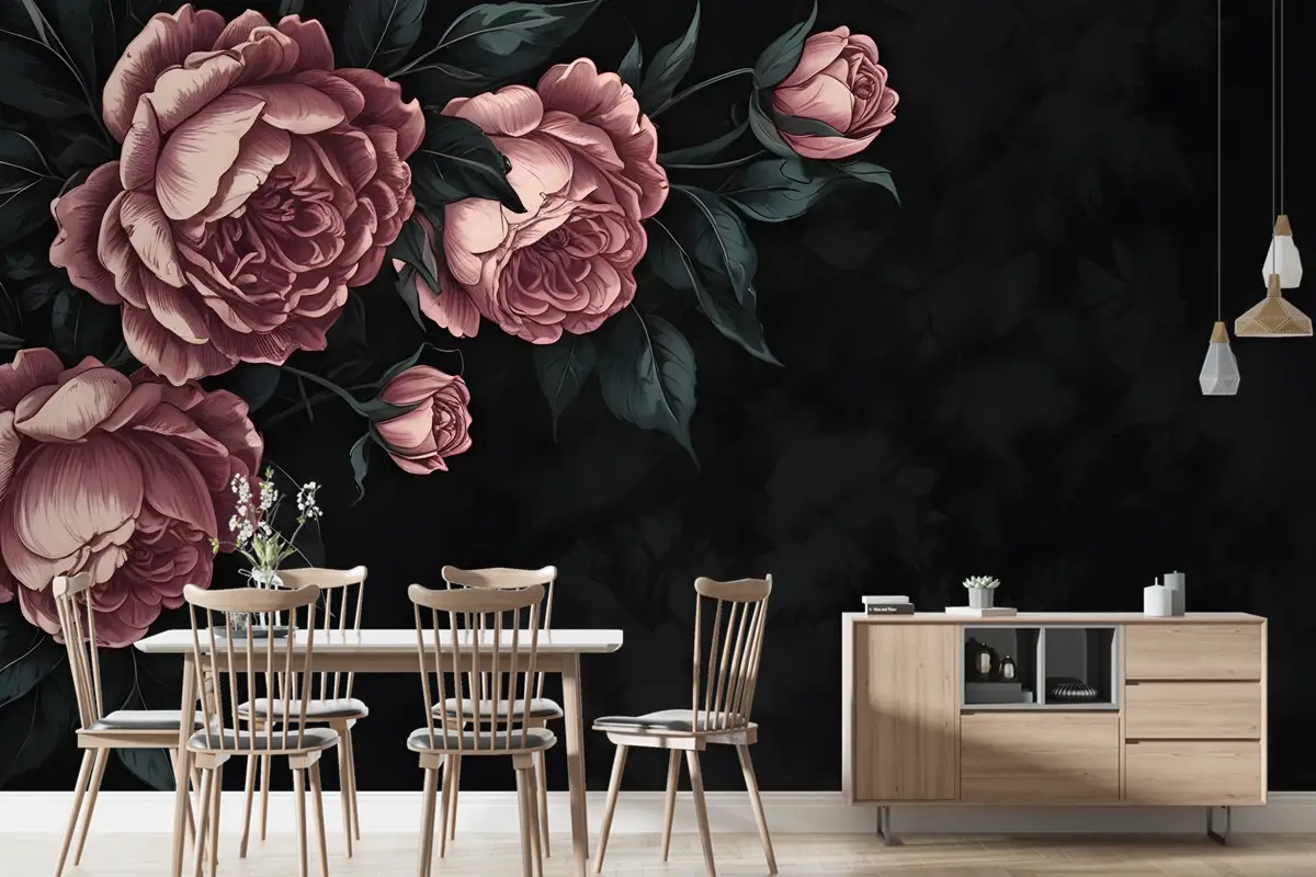 Koyu Çiçek Şakayık Çiçeği Çizim Duvar Kağıdı 