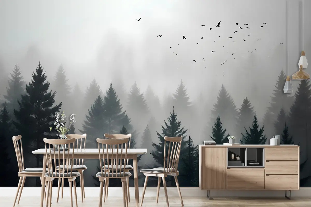 Karanlık Orman Puslu Manzara Duvar Kağıdı