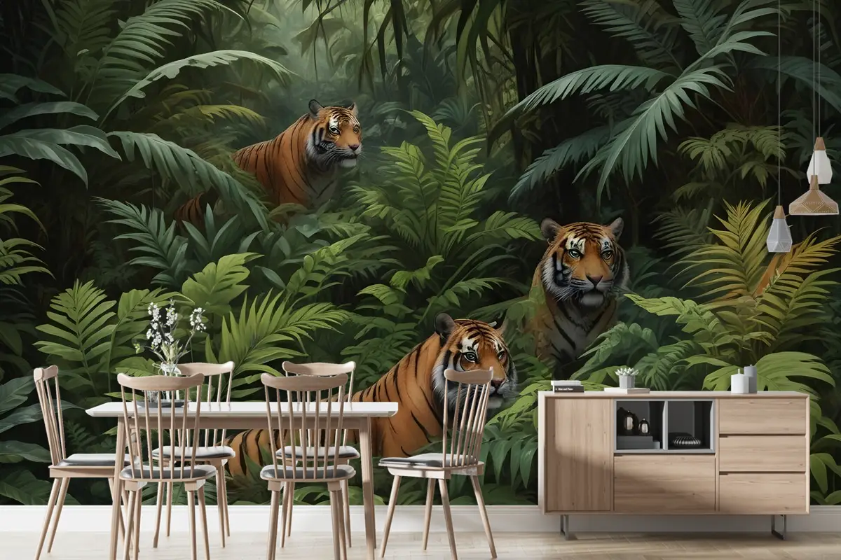 Leoparlı Karanlık Tropikal Ağaçlar Duvar Kağıdı