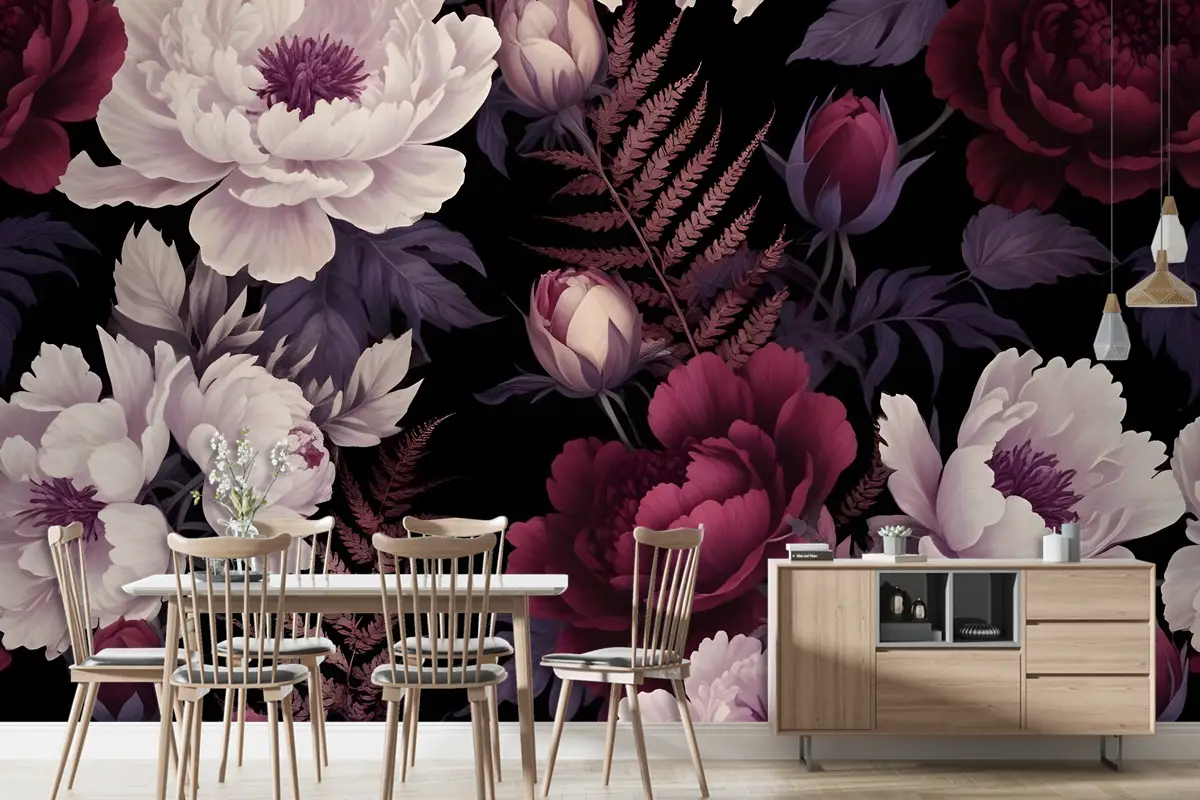 Koyu Suluboya Renkli Şakayık Çiçek Duvar Kağıdı 