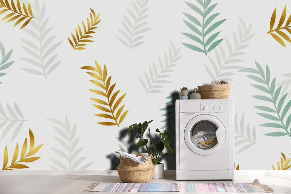 Dekoratif Altın Ve Yumuşak Doğa Yaprakları Desen Arka Plan Tasarımı Duvar Kağıdı