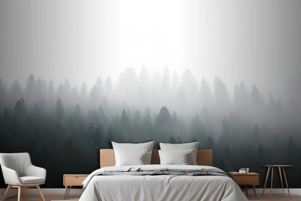 Derin Yeşil Ombre Orman Yatak Odası Duvar Kağıdı