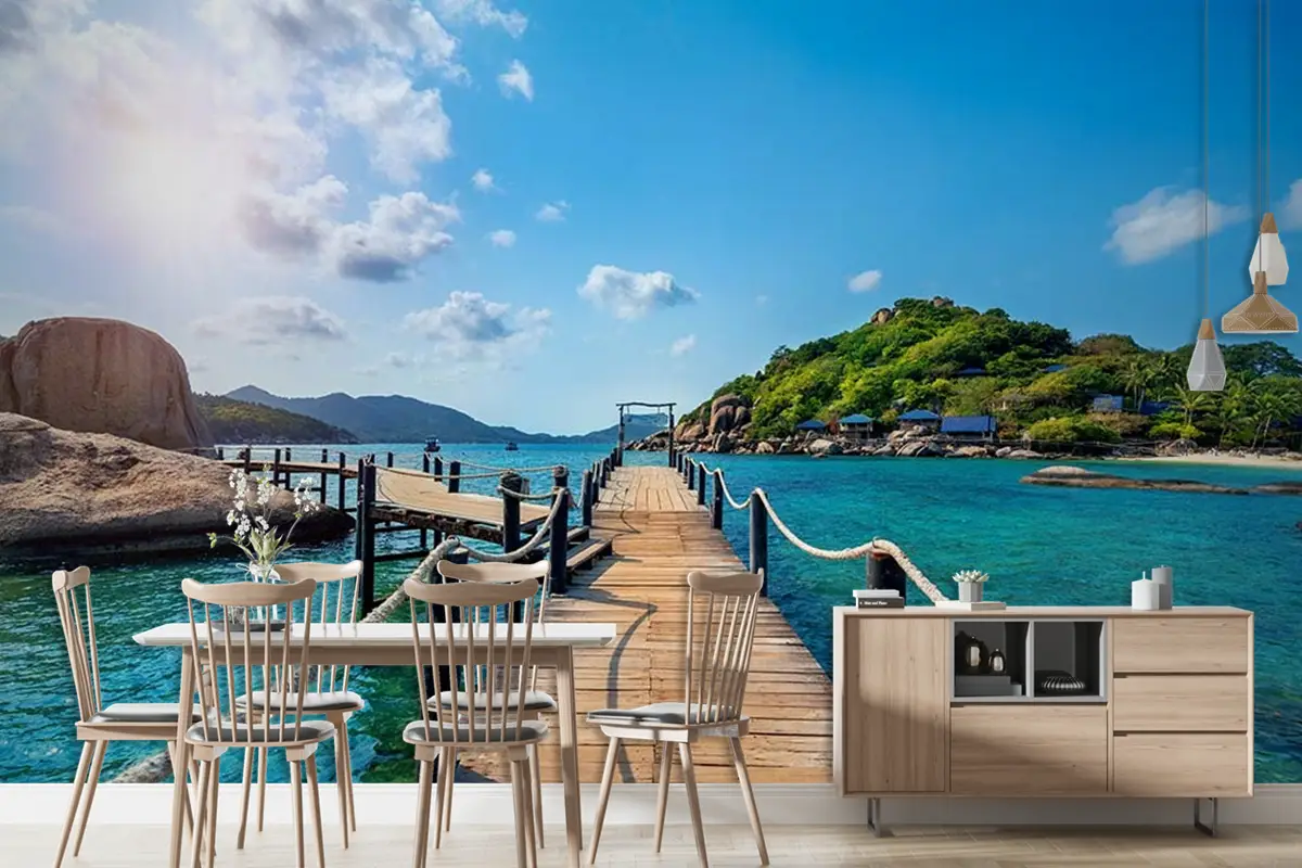 Derinlik 3 Boyutlu Iskele Deniz Manzara Duvar Kağıdı