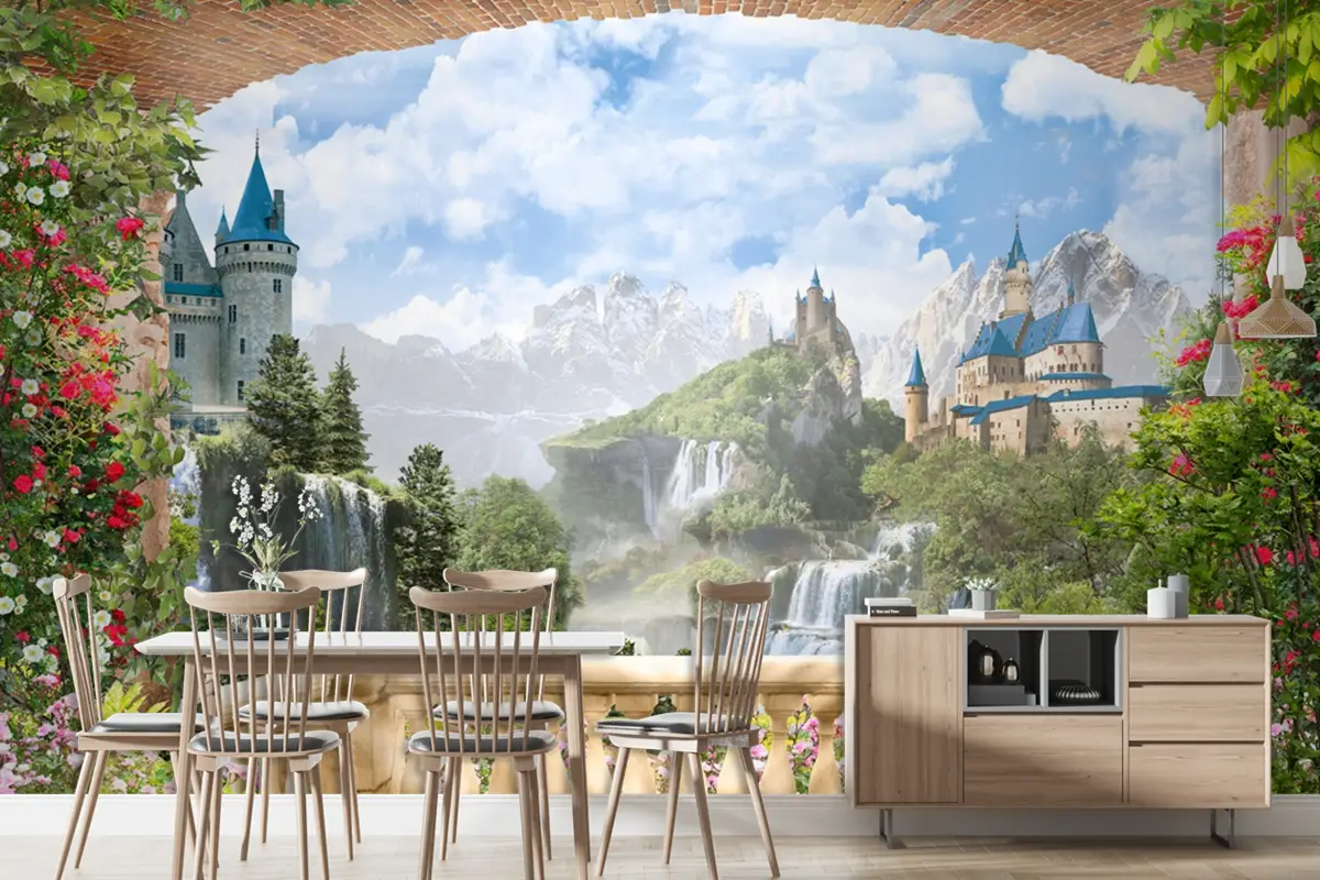 Doğa Ve Kale Uyumunda Bir Manzara Duvar Kağıdı