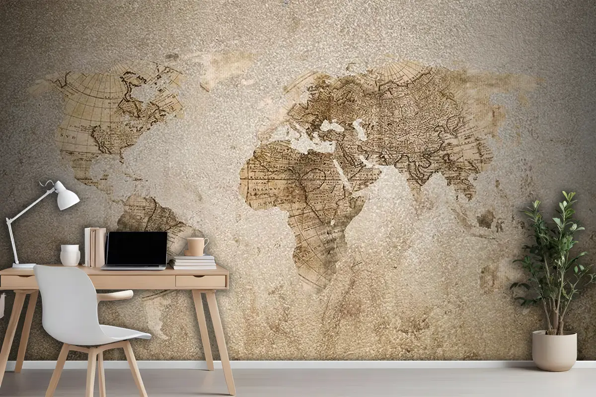 Dünya Haritası Eskitme Tarz Duvar Kağıdı