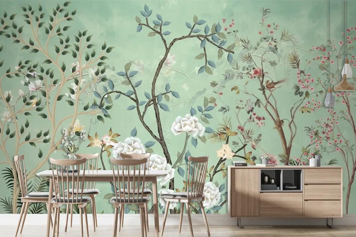 Tropikal Orman Duvar Kağıdı Kuş Muz Yaprakları Tropikal Yapraklar Duvar Kağıdı