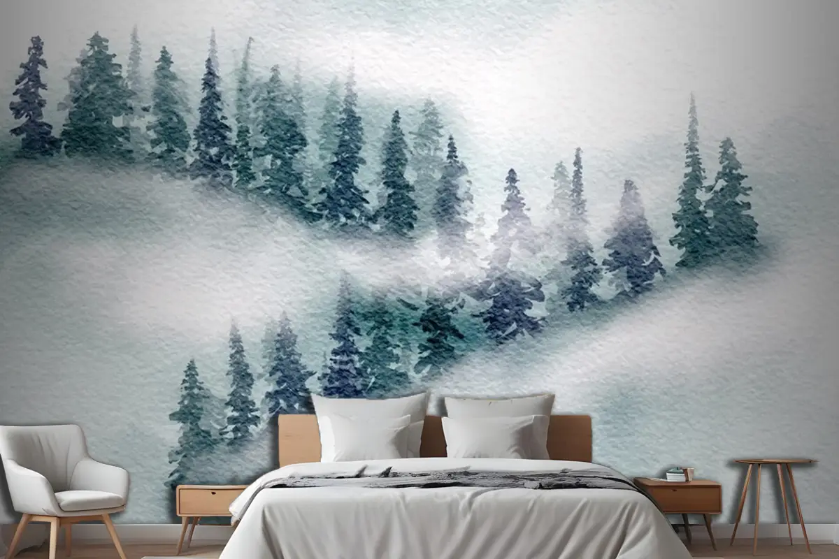 El Boyalı Japon Temalı Suluboya Manzara Yatak Odası Duvar Kağıdı