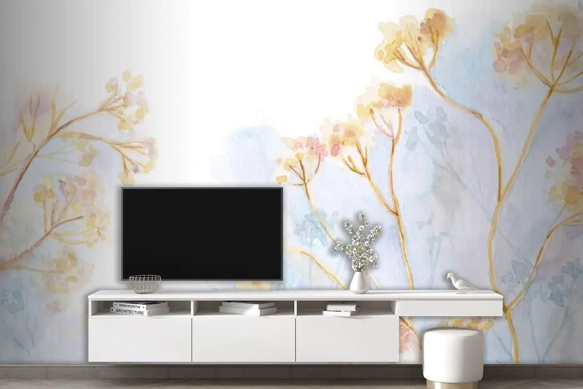 El Boyaması Suluboya Doğa Tv Arkası Duvar Kağıdı