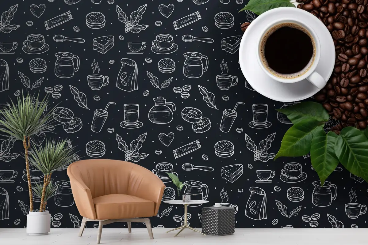 El Çizimi Kahve Dükkanı Cafe Duvar Kağıdı