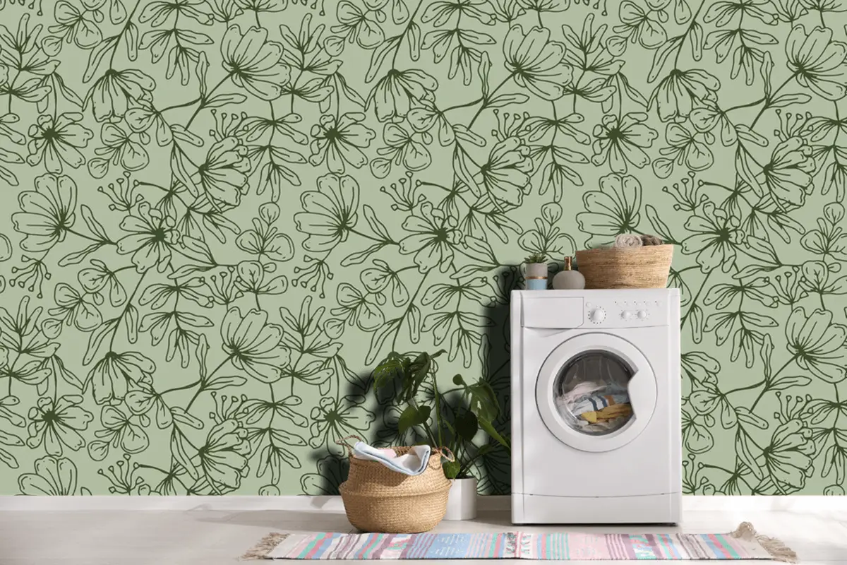 Elle Çizilmiş Botanik Desen Duvar Kağıdı Duvar Gravür