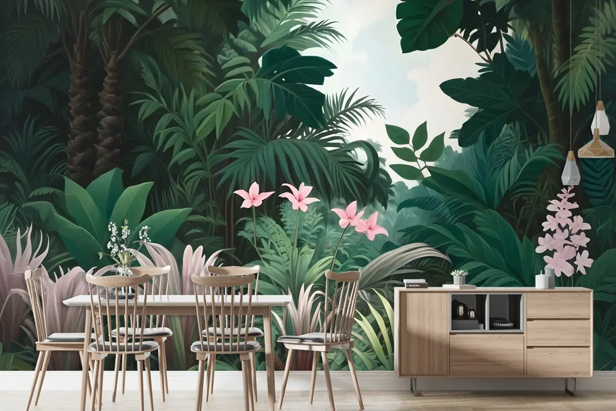 Egzotik Orman Boyama Manzara Duvar Kağıdı 