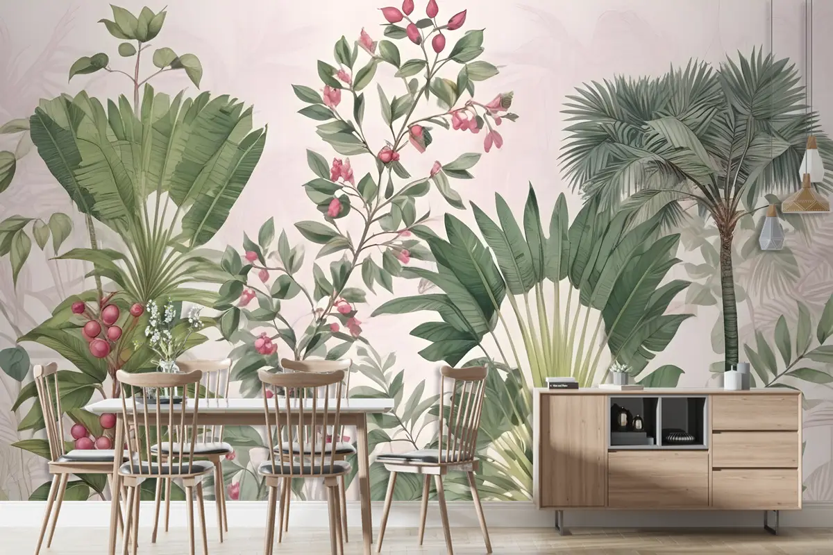 Meyveli Egzotik Yapraklar Duvar Kağıdı