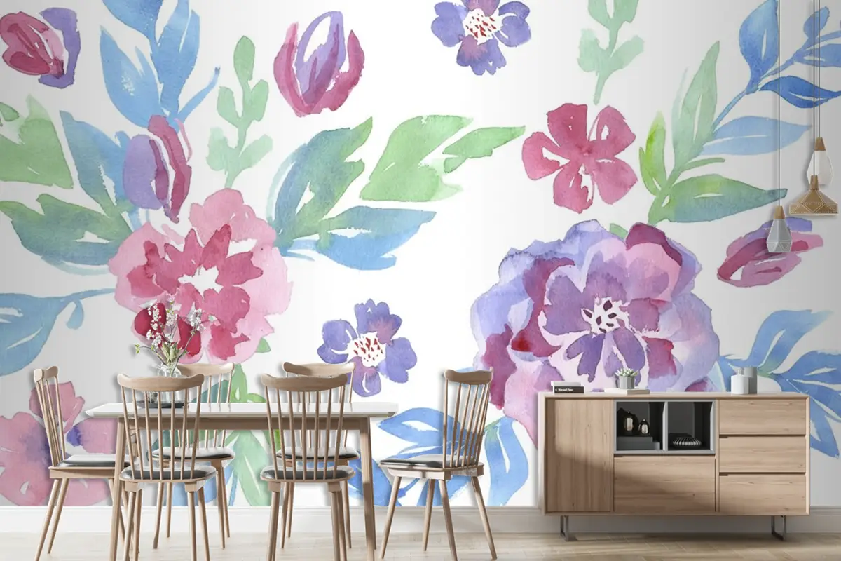 Suluboya Çiçek Duvar Kağıdında Moda Deseni