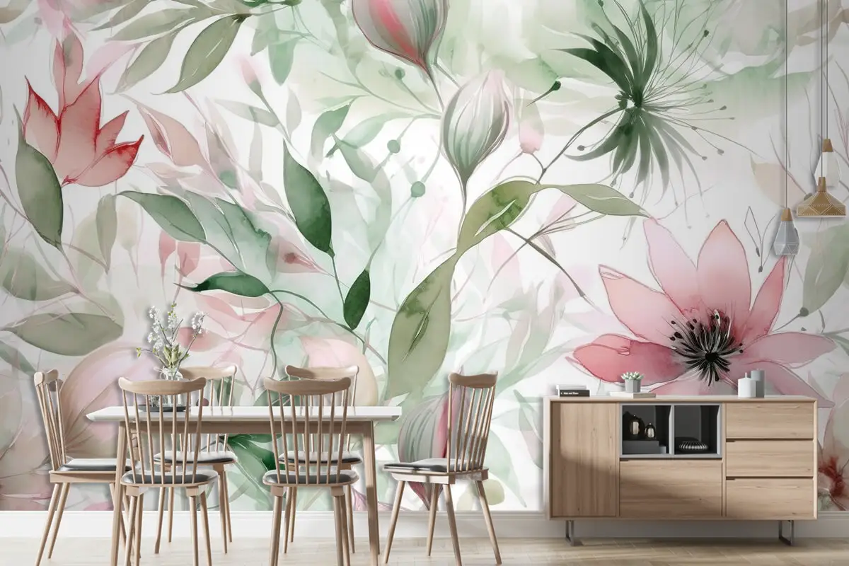 Tarla Çiçekleri Peygamberçiçekleriyle Dikişsiz Desen Duvar Kağıdı