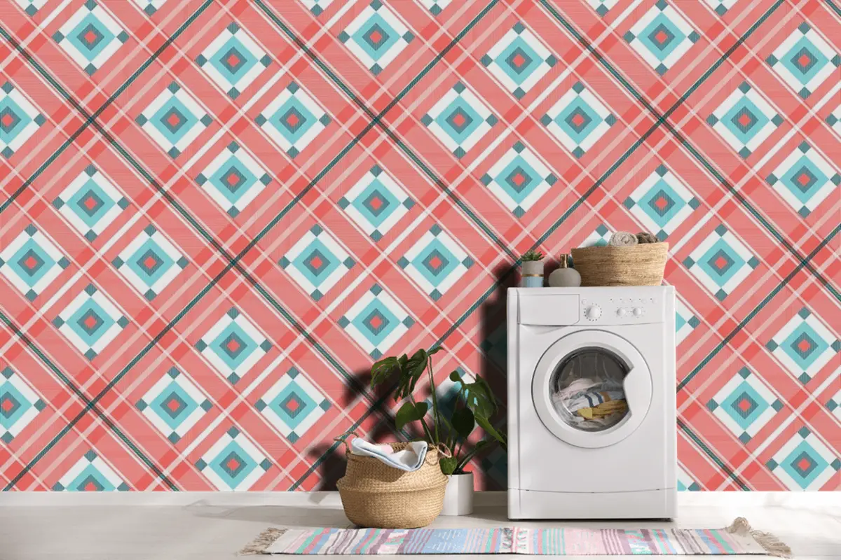 Düz Noel Ekose Desen Tasarım Duvar Kağıdı 