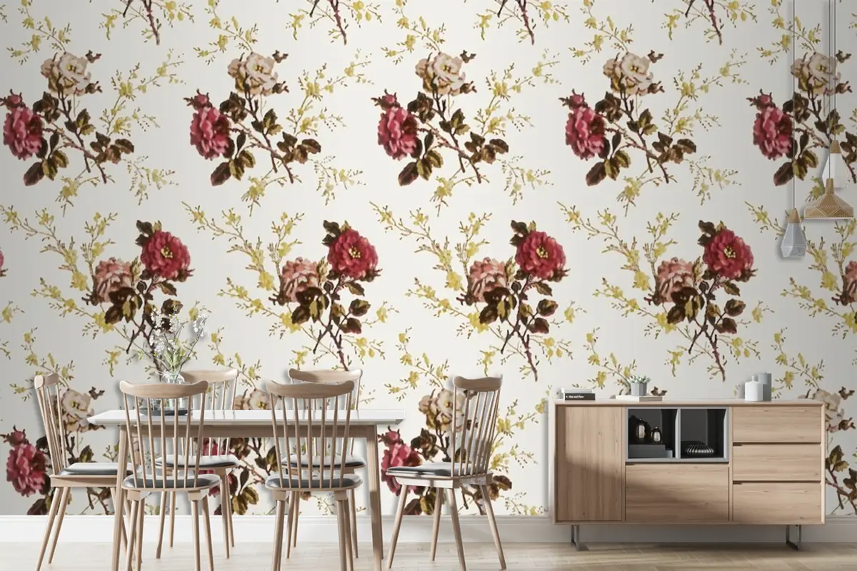 Çiçek Vintage Tarzı Dikişsiz Desen Duvar Kağıdı