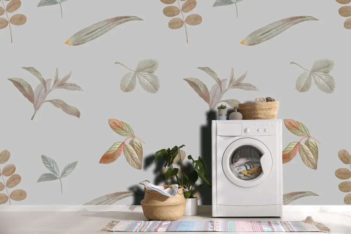 Duvar Kağıdı Gri Arka Planda Yeşillik Dikişsiz Desen